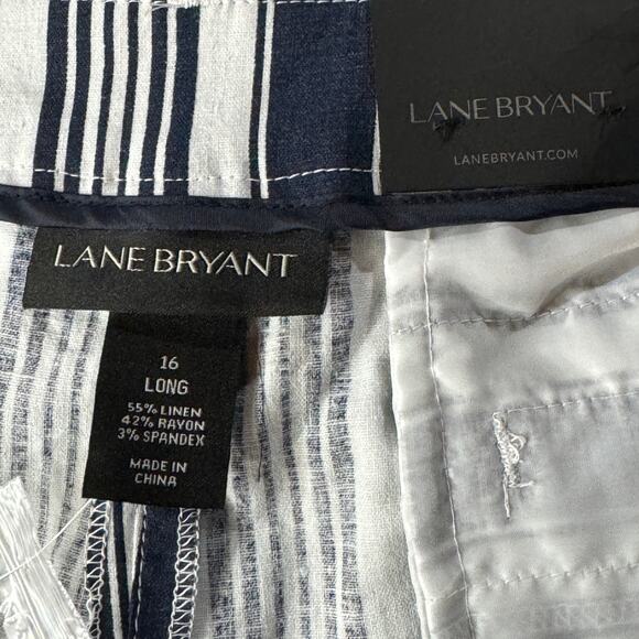Lane Bryant SZ 16 LONG Lena Classic Trouser Pants Striped Curvy Fit Linen Blend - Picture 8 of 8